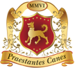 graphic logo of a golden dog on a red shield